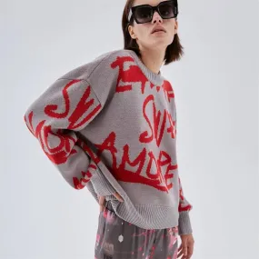 Lazy long-sleeved round neck loose letter sweater top