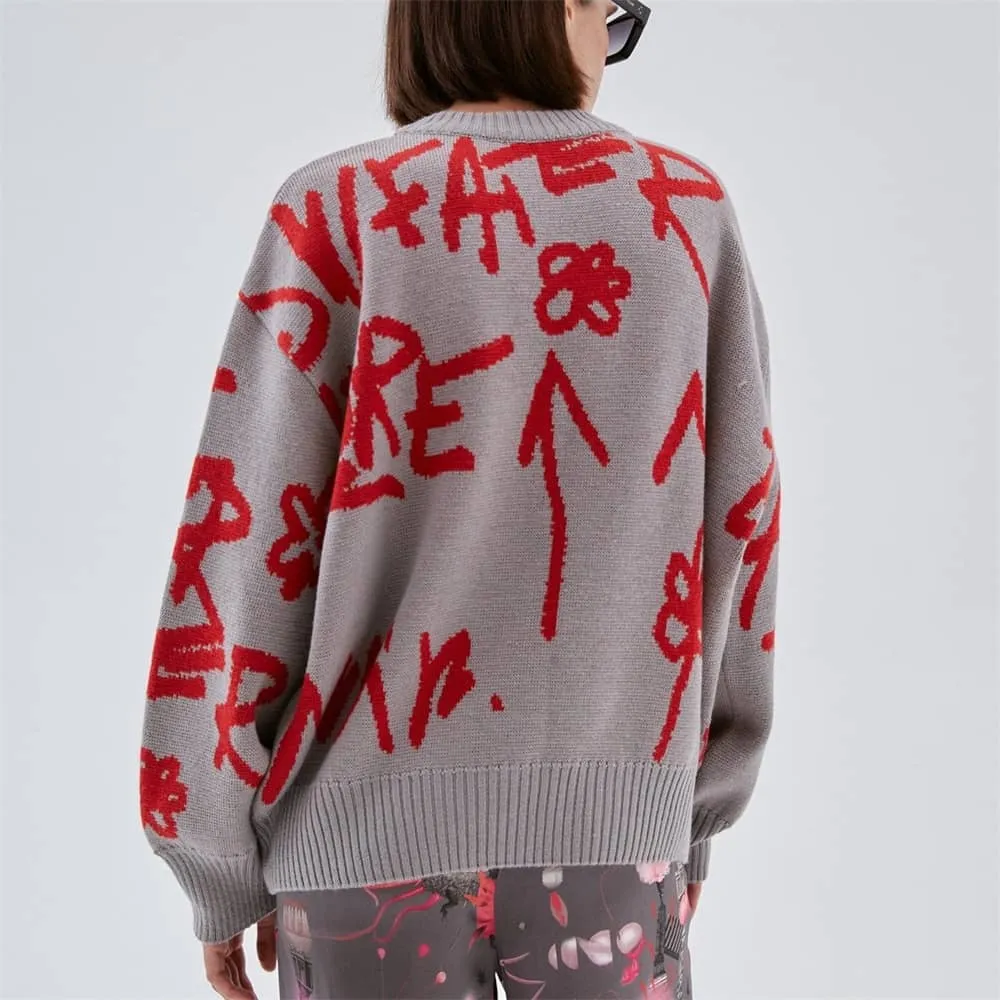 Lazy long-sleeved round neck loose letter sweater top