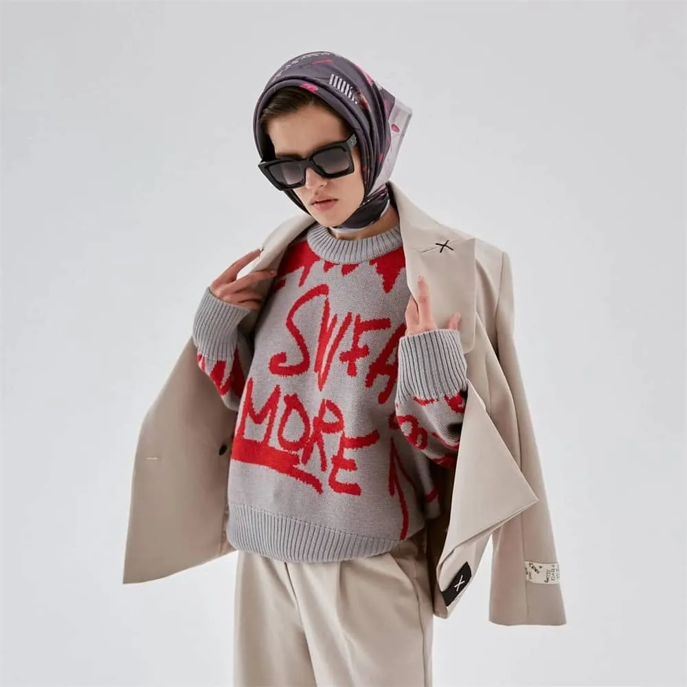 Lazy long-sleeved round neck loose letter sweater top