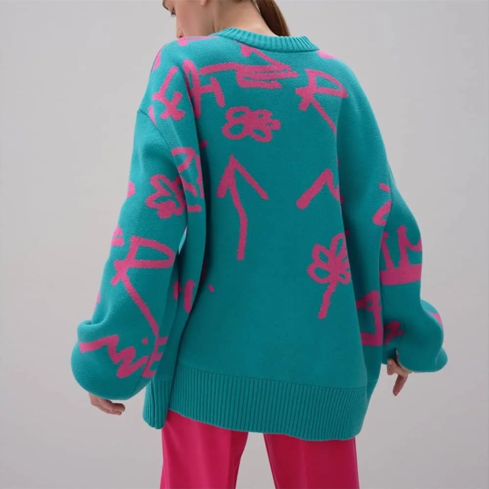 Lazy long-sleeved round neck loose letter sweater top