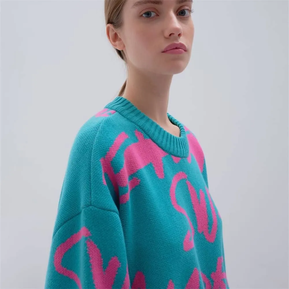 Lazy long-sleeved round neck loose letter sweater top