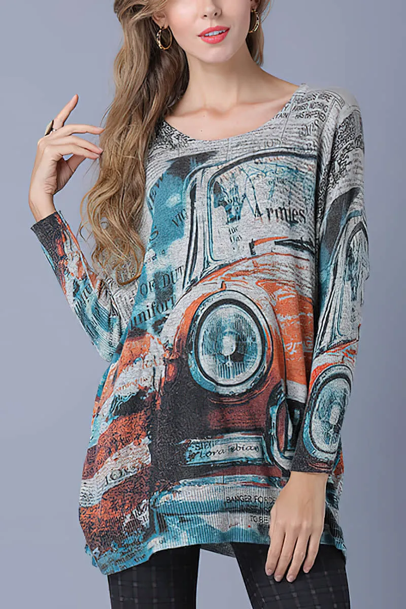 Loose and simple Abstract printed sweater