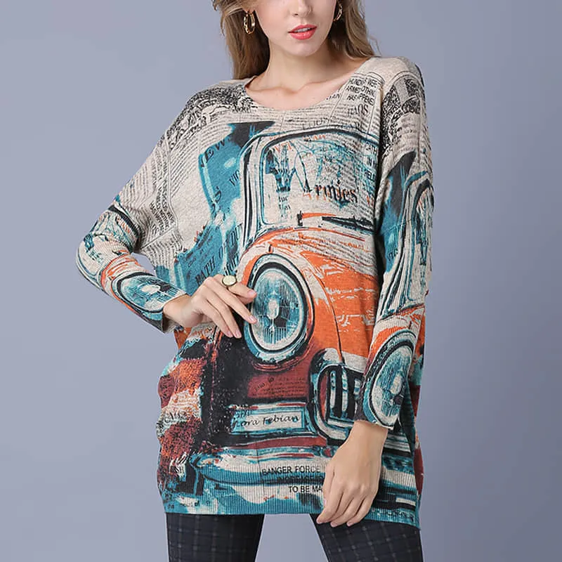 Loose and simple Abstract printed sweater