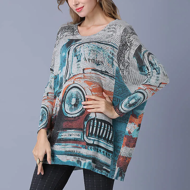 Loose and simple Abstract printed sweater