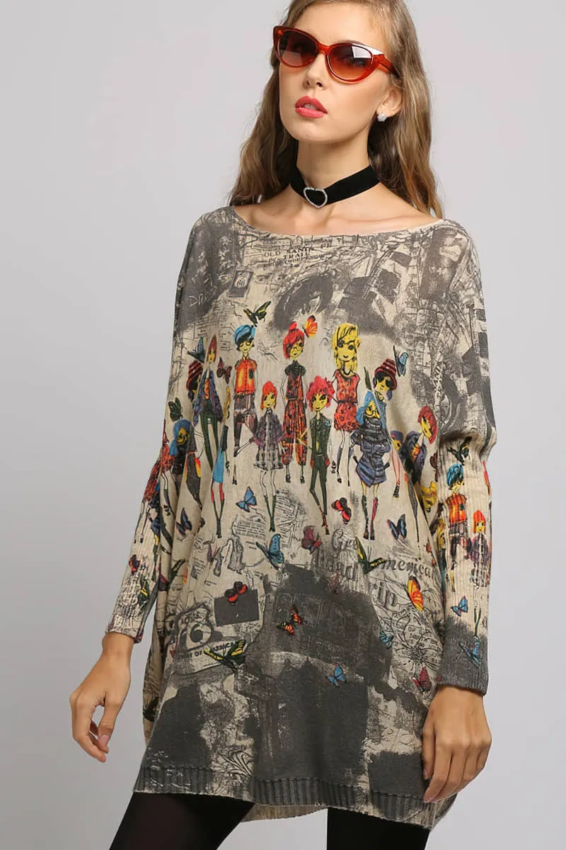 Loose and simple printed sweater