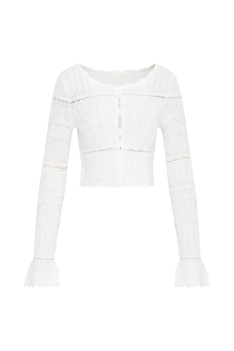 Media Pointelle Scallop Cardigan - WHITE