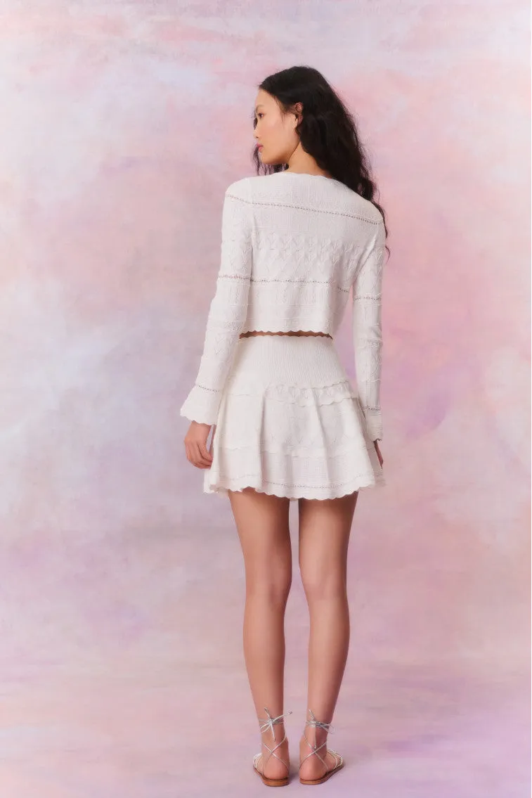 Media Pointelle Scallop Cardigan - WHITE