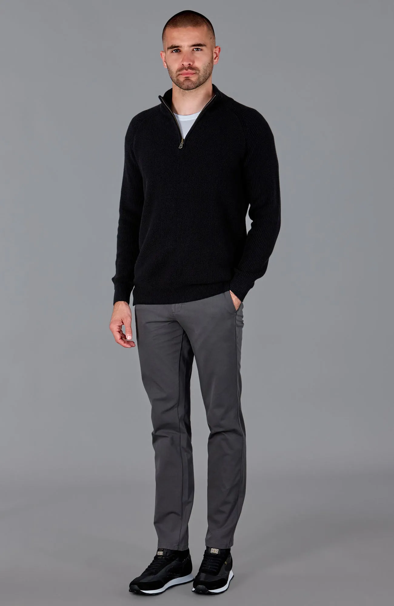 Mens Midweight Cotton Zip Neck Jumper