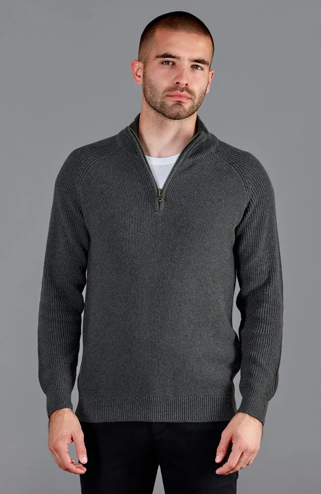 Mens Midweight Cotton Zip Neck Jumper