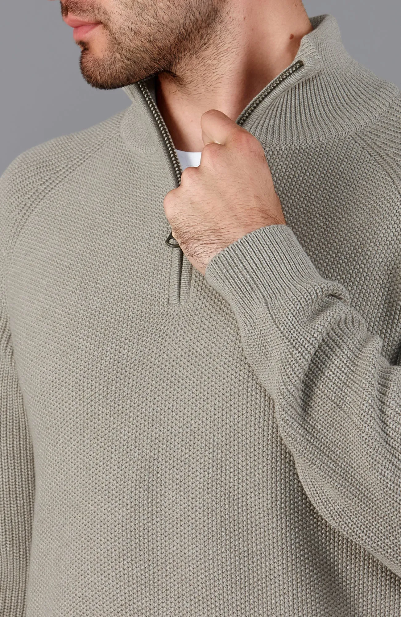 Mens Midweight Cotton Zip Neck Jumper