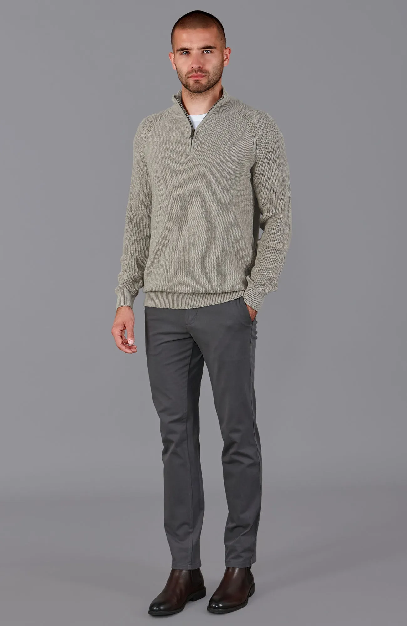Mens Midweight Cotton Zip Neck Jumper