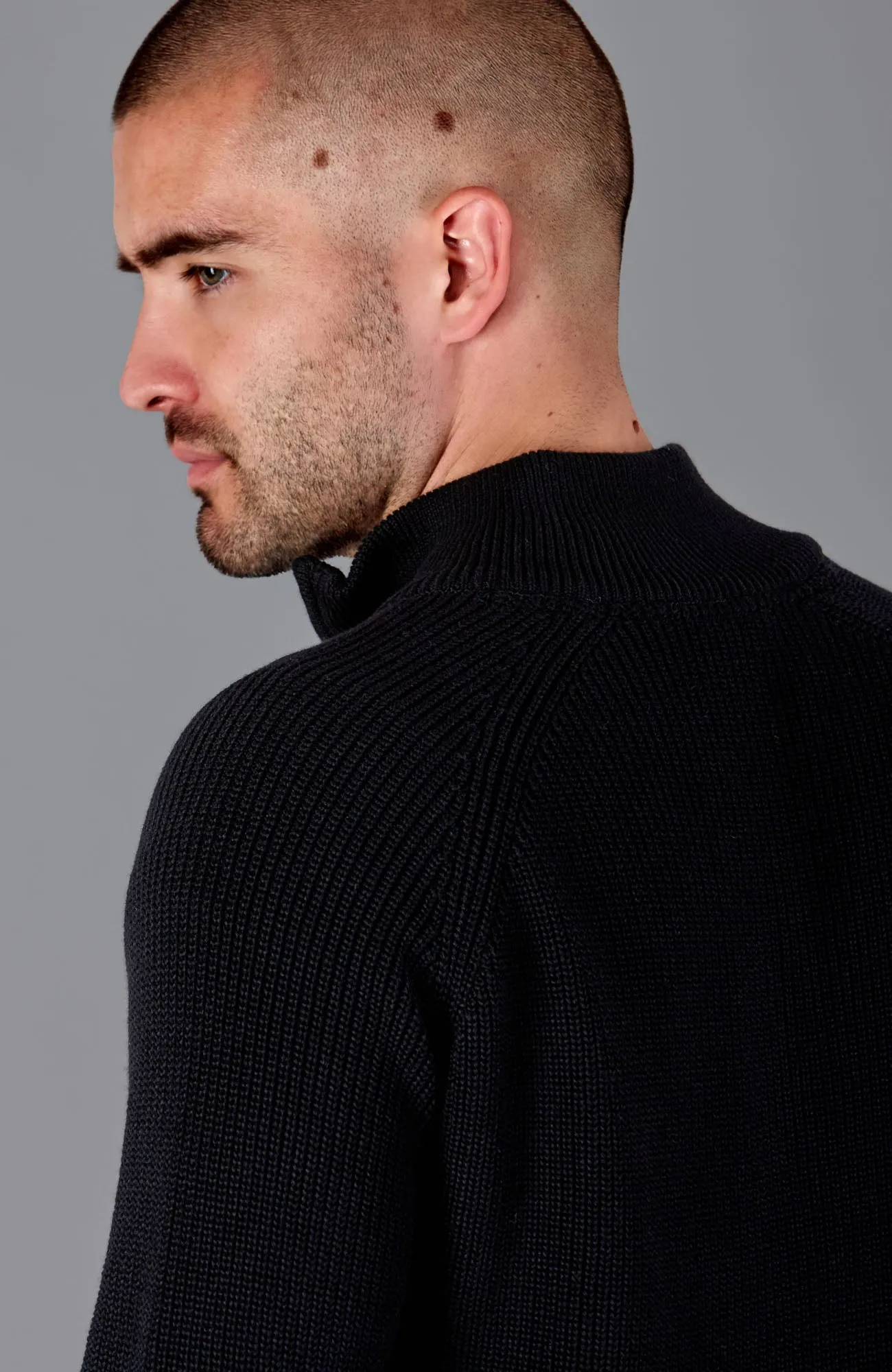 Mens Midweight Cotton Zip Neck Jumper