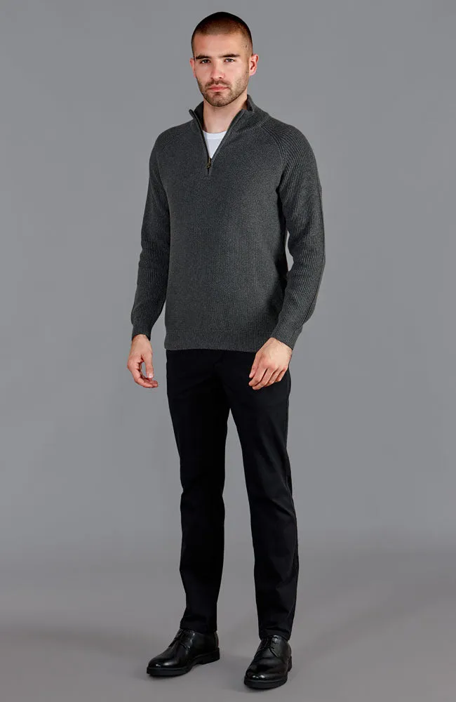 Mens Midweight Cotton Zip Neck Jumper