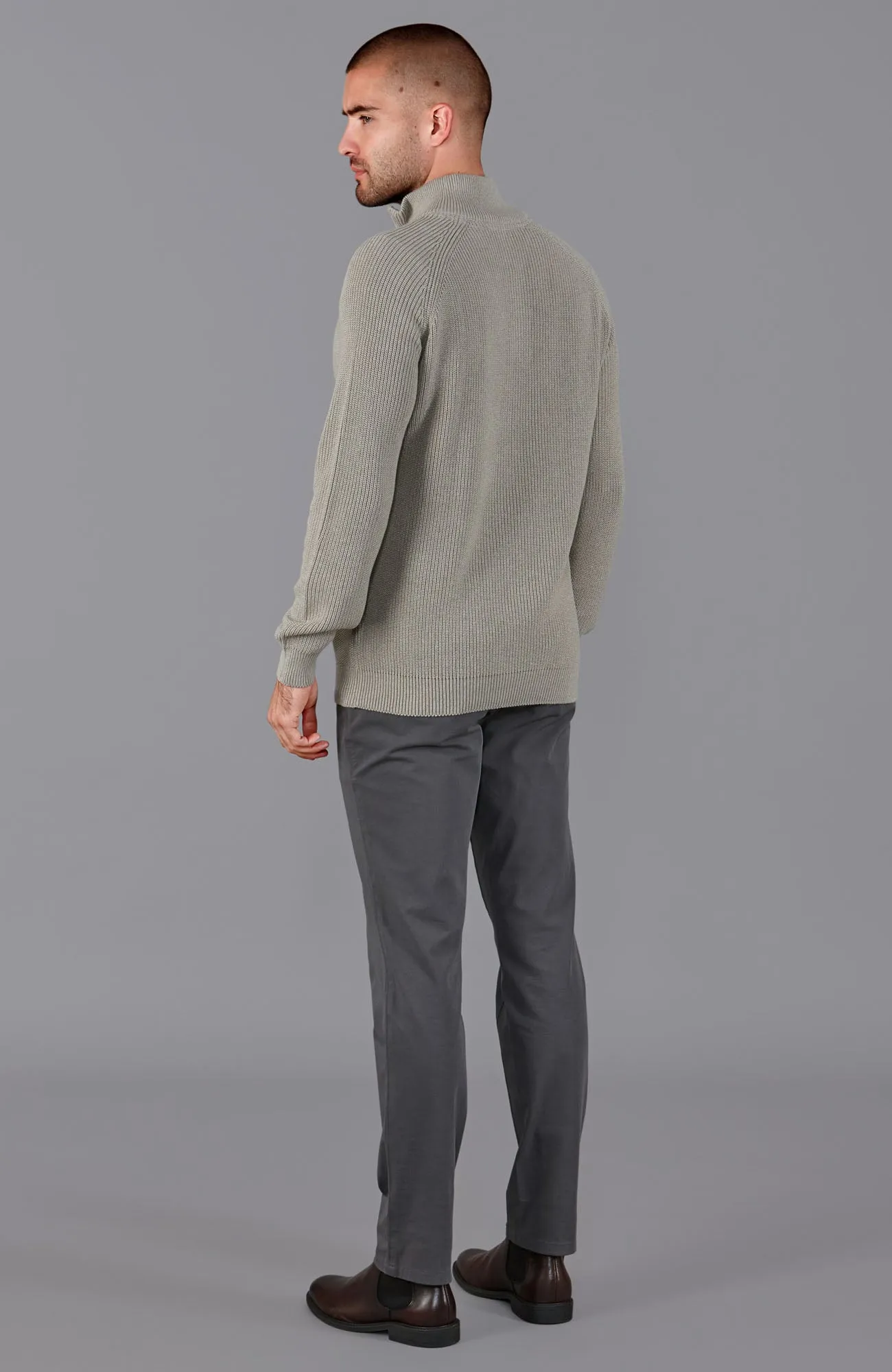 Mens Midweight Cotton Zip Neck Jumper