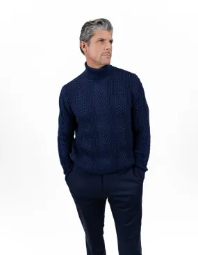 Navy Cable Knit Turtleneck Sweater