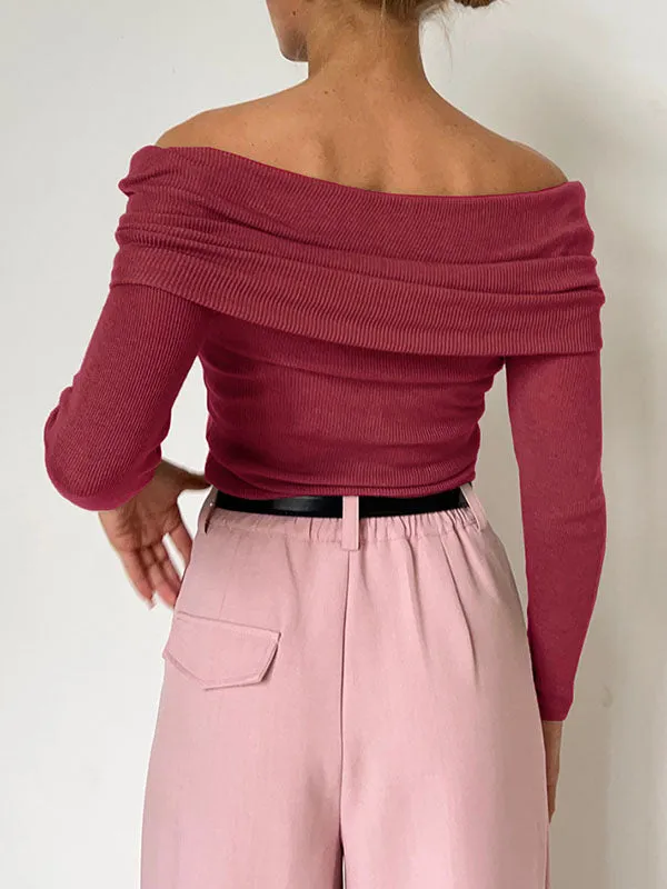 Off Shoulder Basic Ribbed Sweater