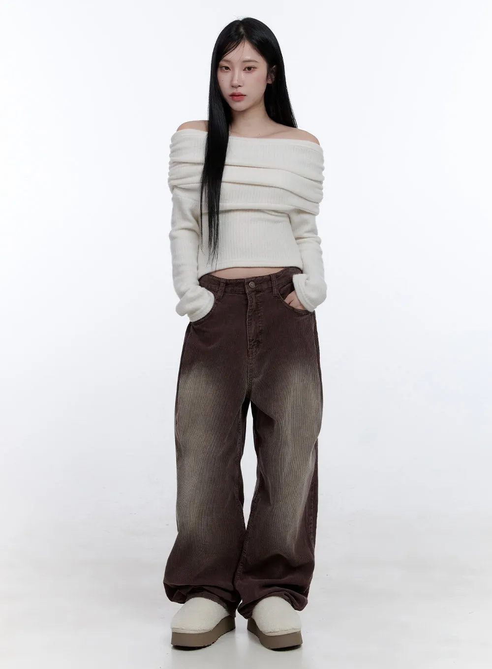 Off-Shoulder Cropped Sweater CD416