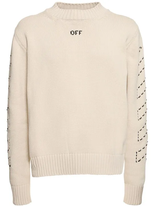 Off-White   Stitch arrow cotton blend knit sweater 