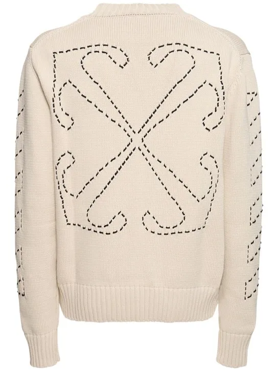Off-White   Stitch arrow cotton blend knit sweater 