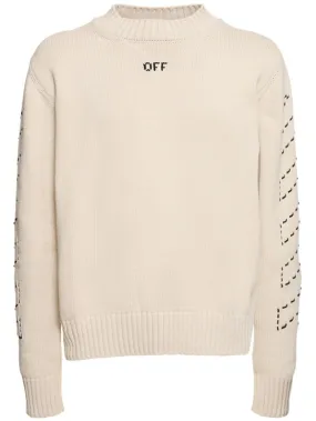 Off-White   Stitch arrow cotton blend knit sweater 