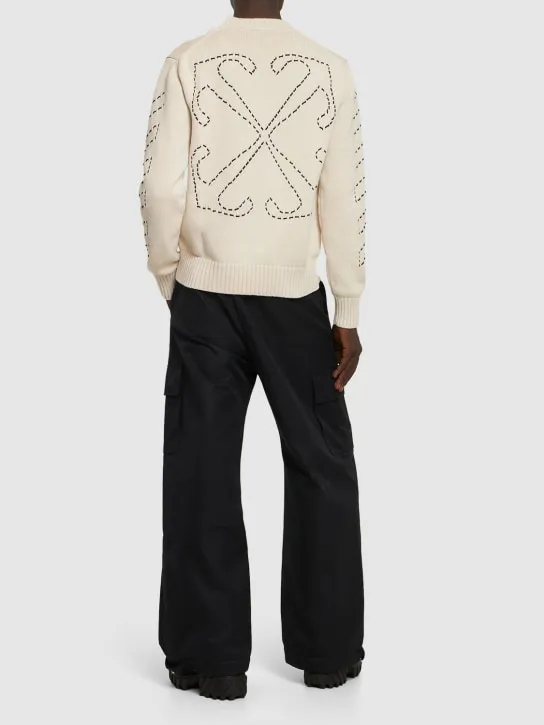 Off-White   Stitch arrow cotton blend knit sweater 