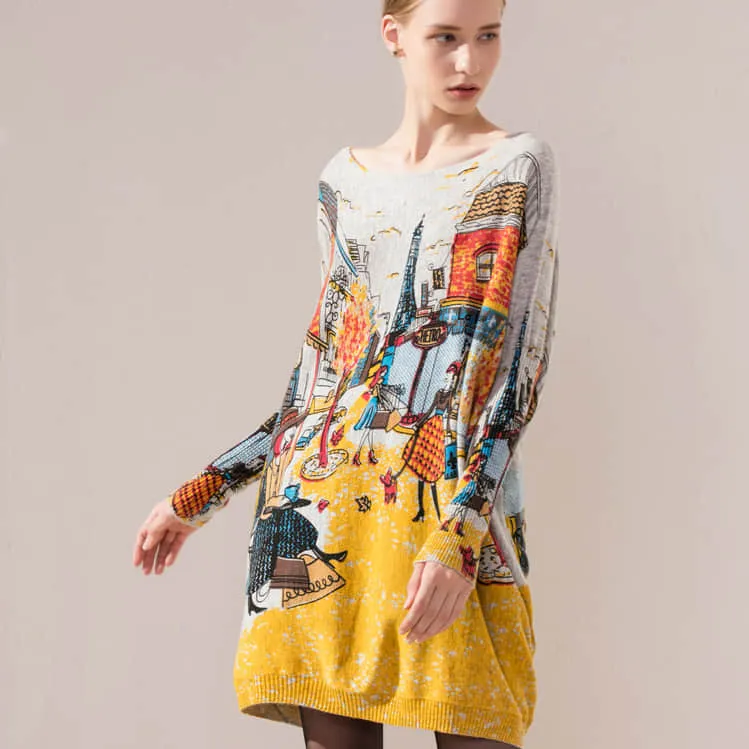 Plus size women's bat sleeve printed sweater