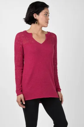 Pointelle Pullover Top in Heather Rose