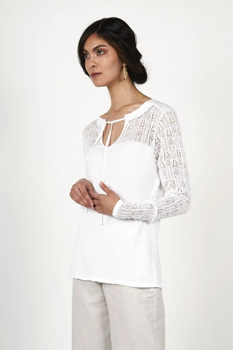 Pointelle Pullover Top in Heather Rose
