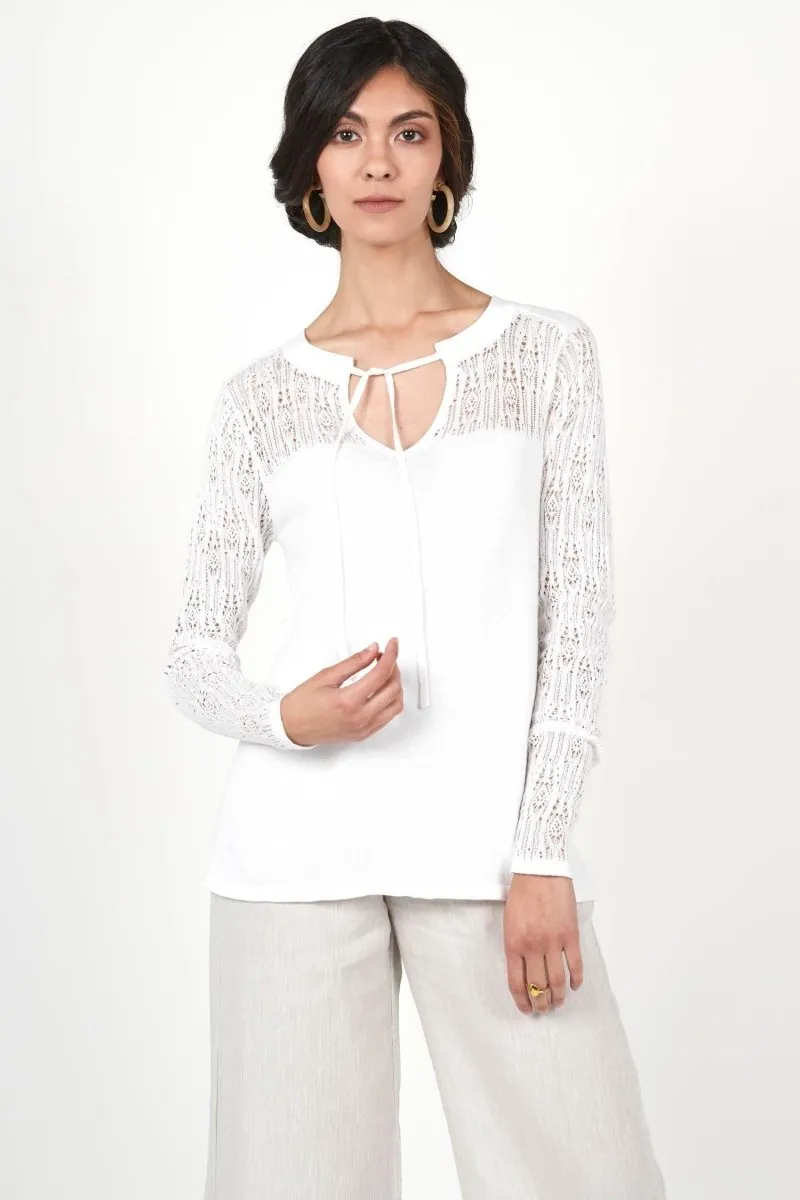 Pointelle Pullover Top in Heather Rose