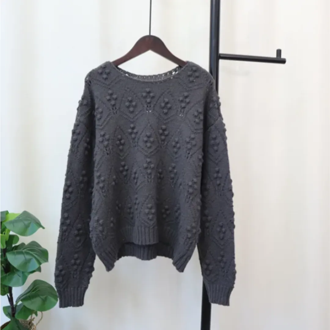 Pre Order:  Casual Loose Hollow Out Solid Knitted Sweater