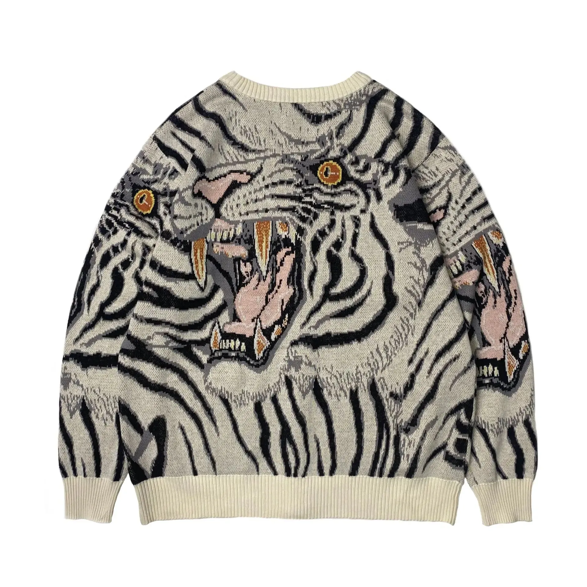 Pre Order:  Vintage Tiger Totem V-Neck Knitted Cardigan Sweater