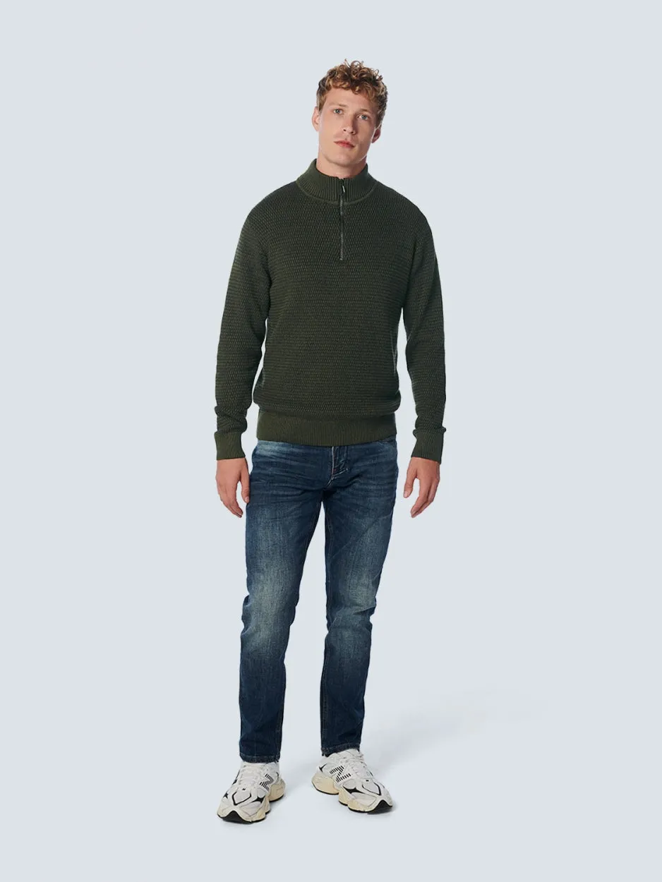 Pullover Half Zipper 2 Coloured Melange | Dark Green