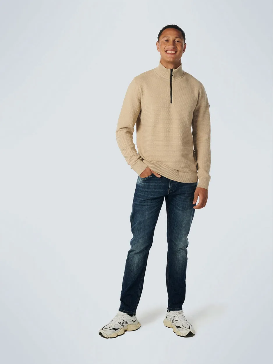 Pullover Half Zipper Solid Jacquard | Stone