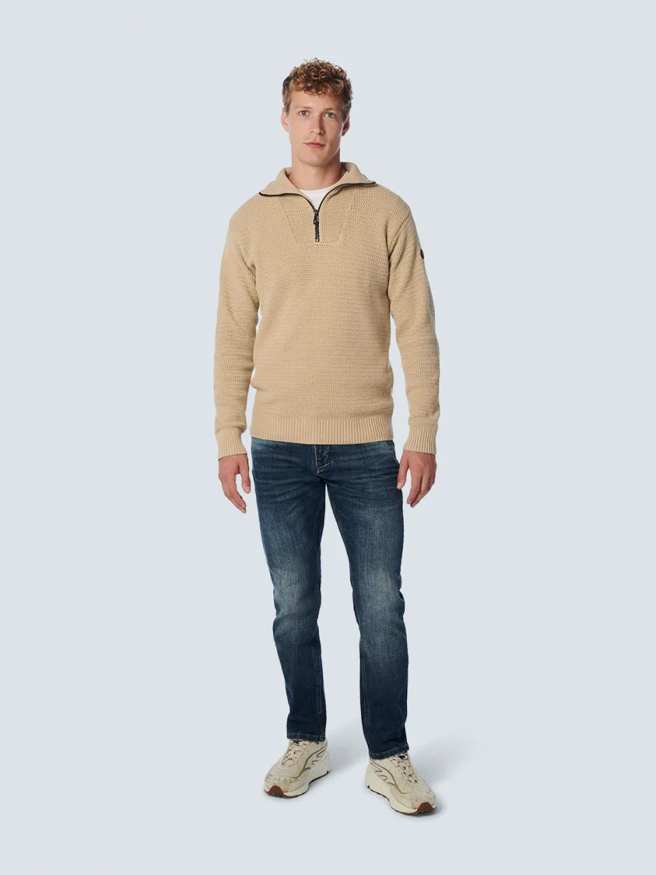 Pullover Half Zipper Solid Jacquard | Stone