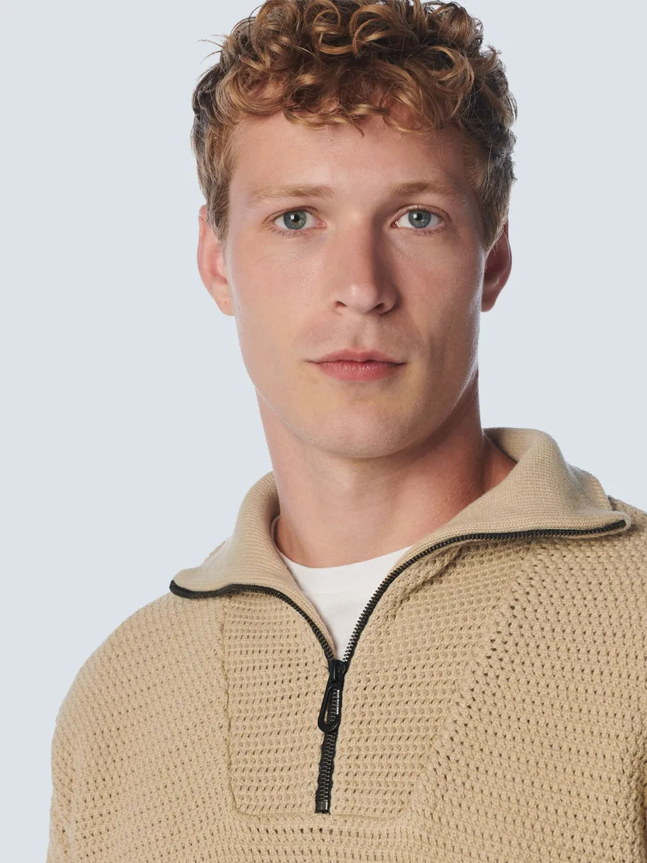Pullover Half Zipper Solid Jacquard | Stone