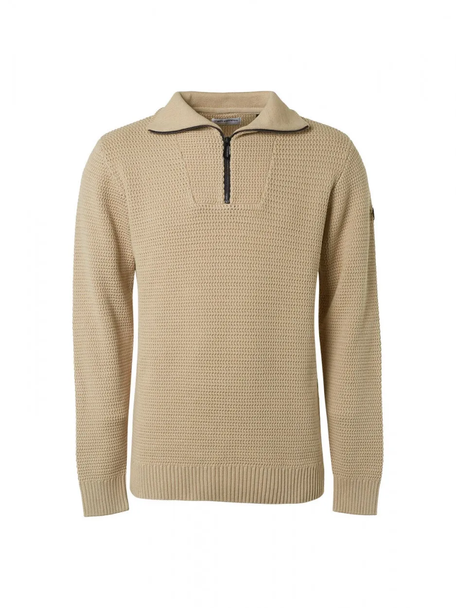 Pullover Half Zipper Solid Jacquard | Stone