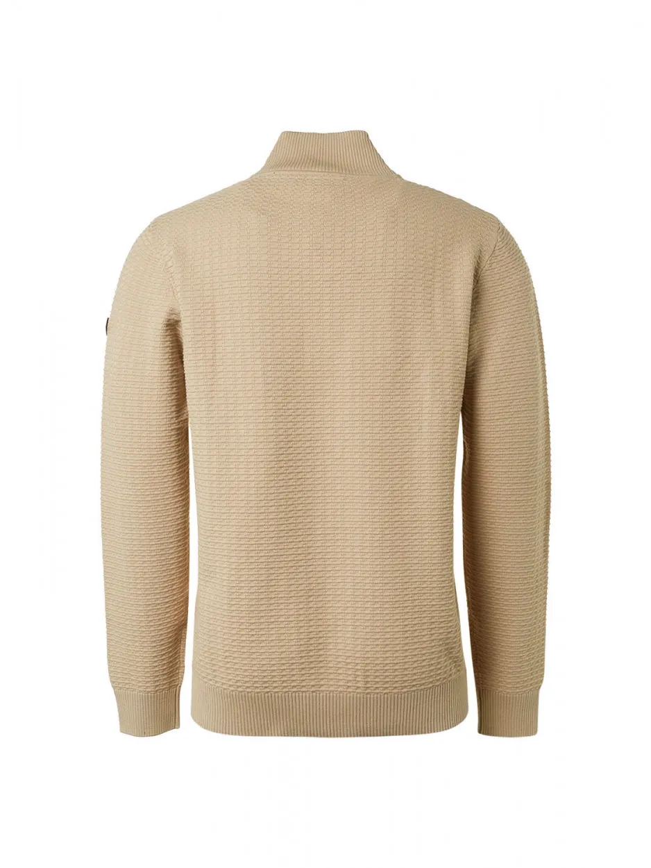 Pullover Half Zipper Solid Jacquard | Stone