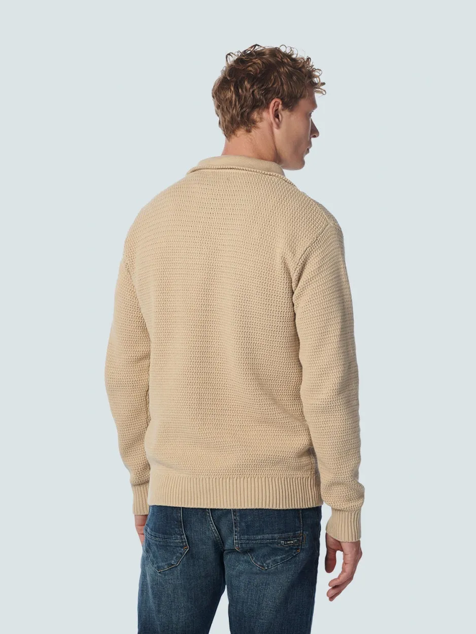 Pullover Half Zipper Solid Jacquard | Stone