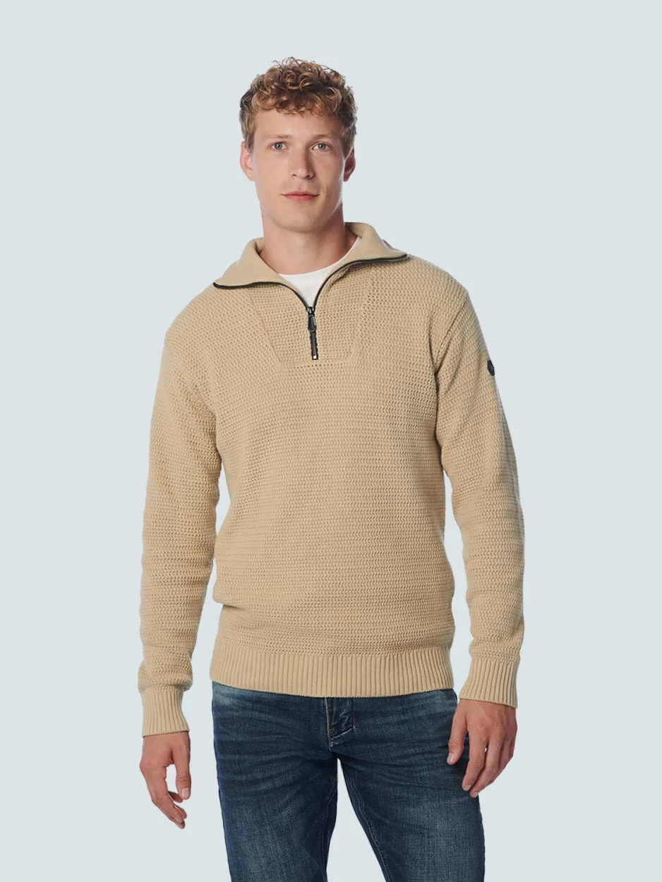 Pullover Half Zipper Solid Jacquard | Stone