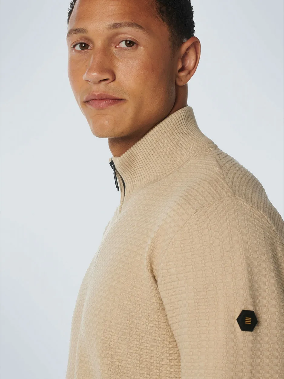 Pullover Half Zipper Solid Jacquard | Stone