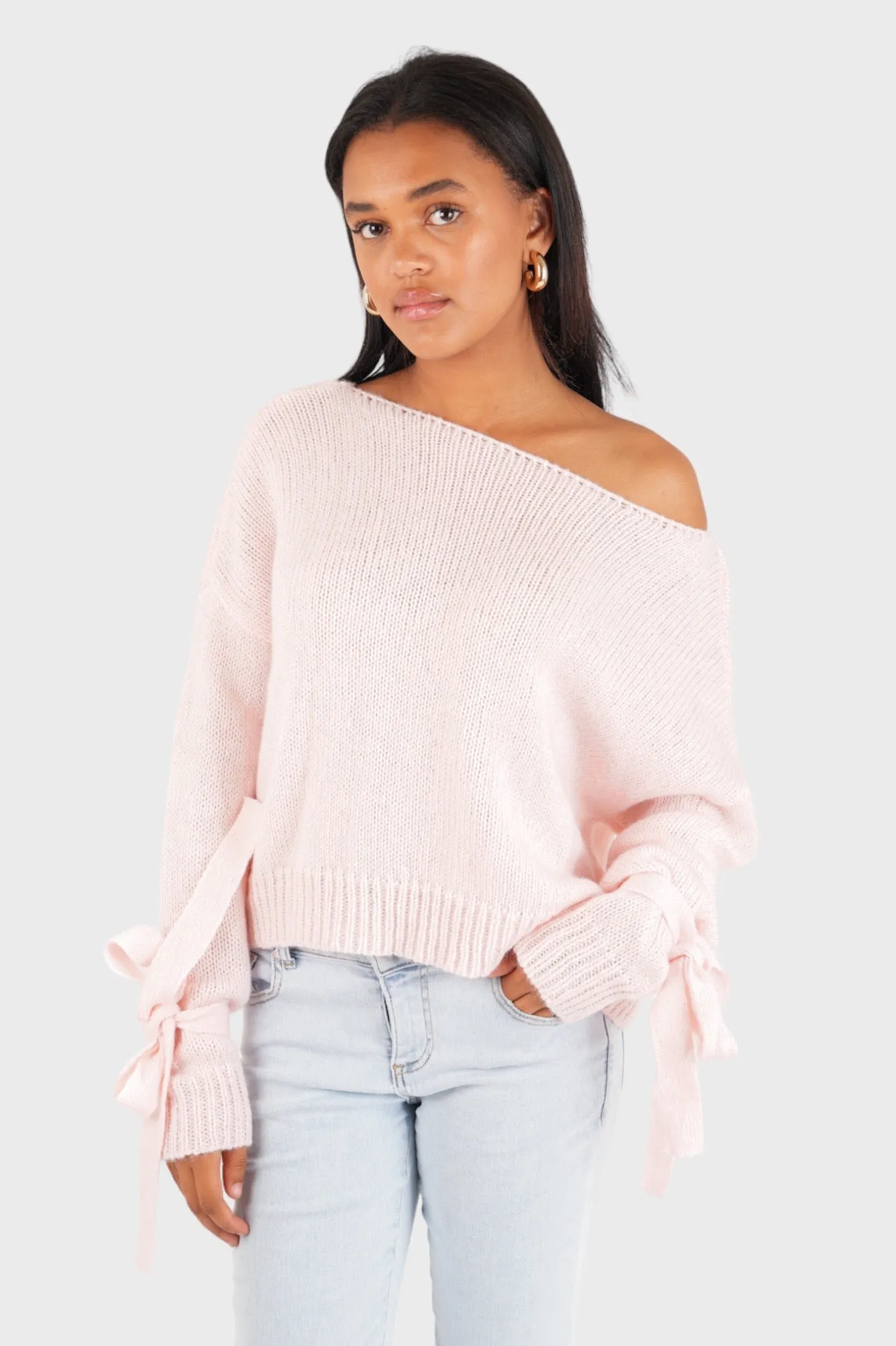 "One shoulder" sweater light pink