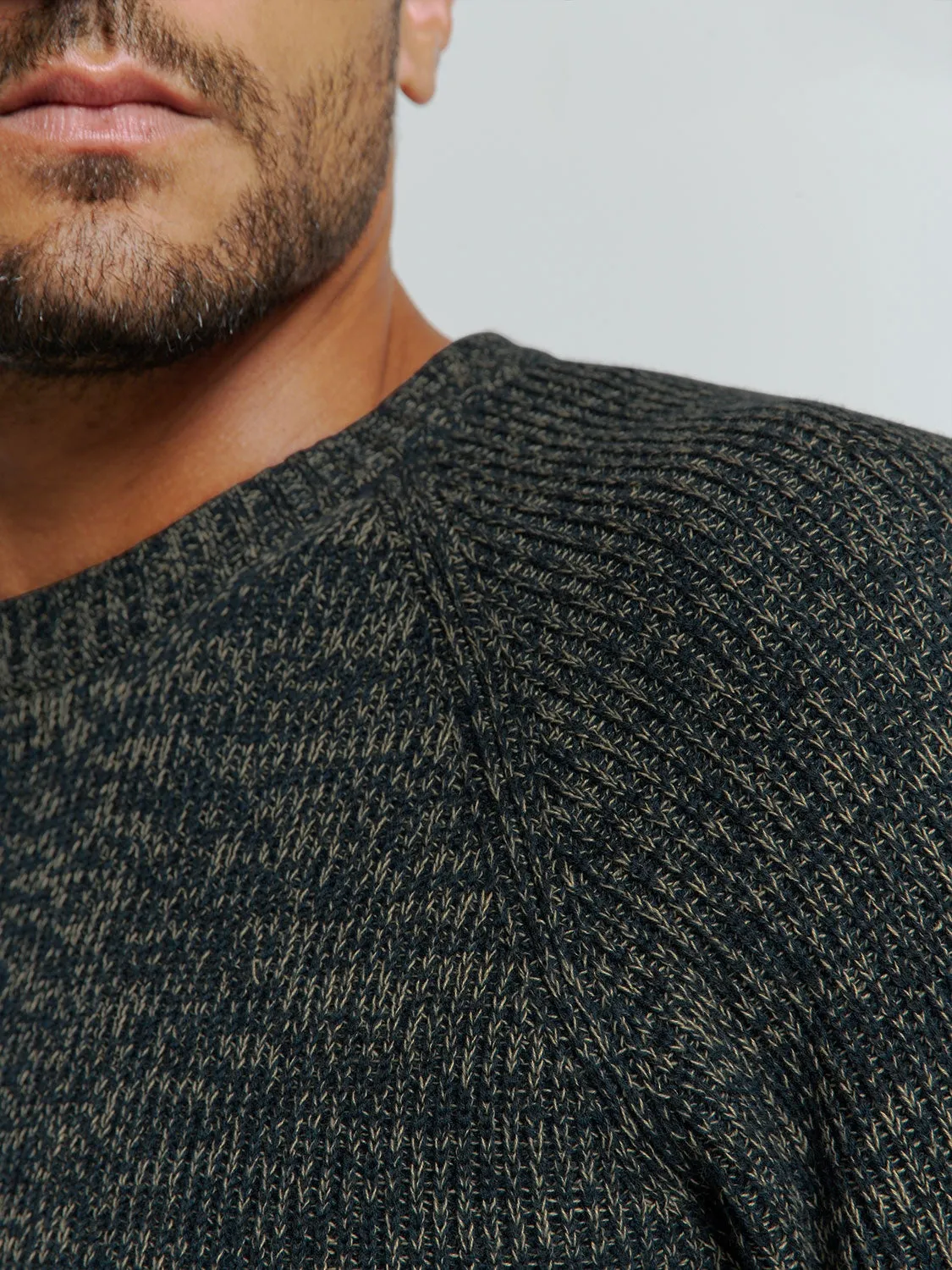 Round Neck Sweater with Tri-Color Rib Pattern: Stylish Comfort with a Colorful Twist | Night