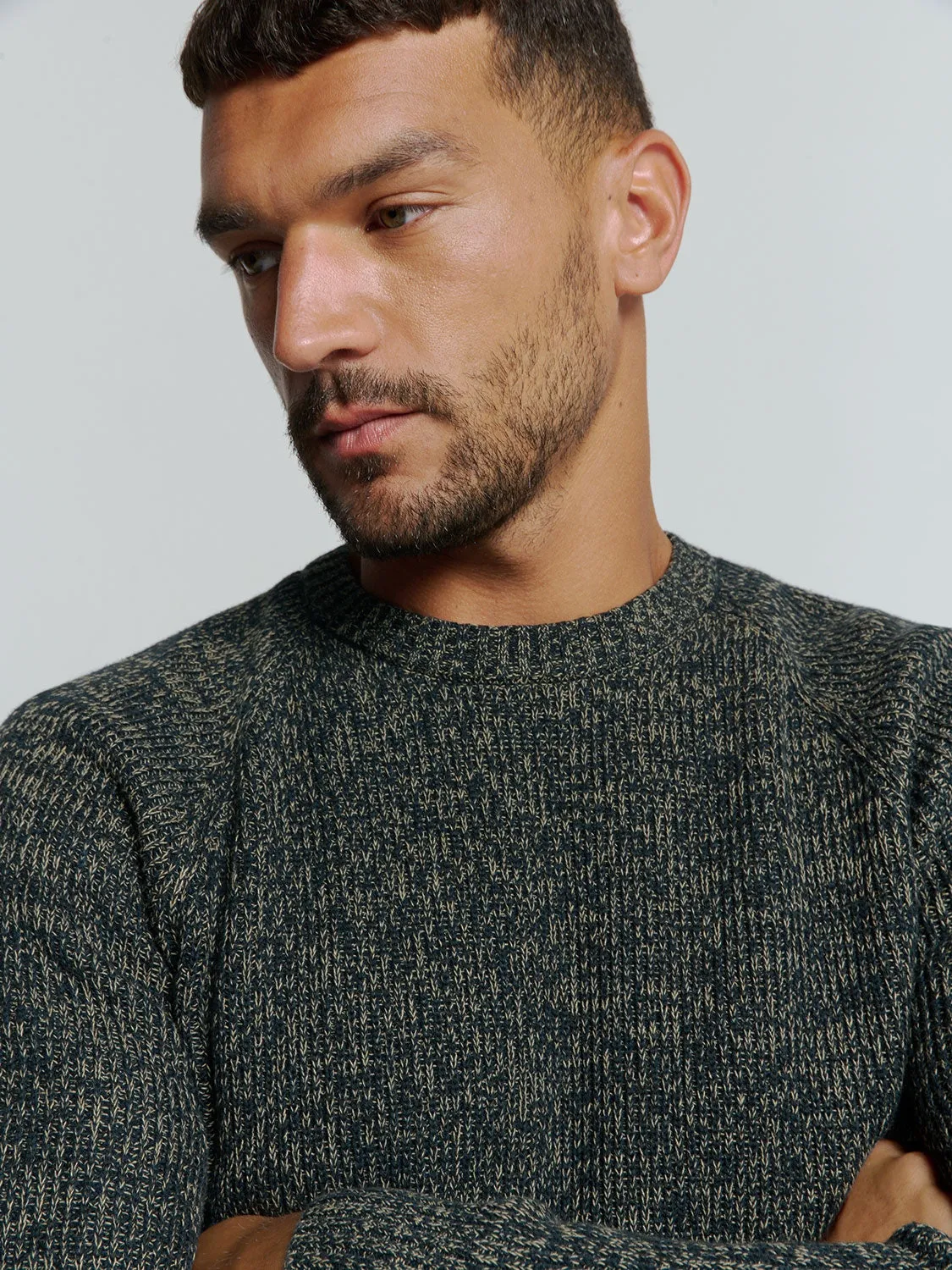 Round Neck Sweater with Tri-Color Rib Pattern: Stylish Comfort with a Colorful Twist | Night