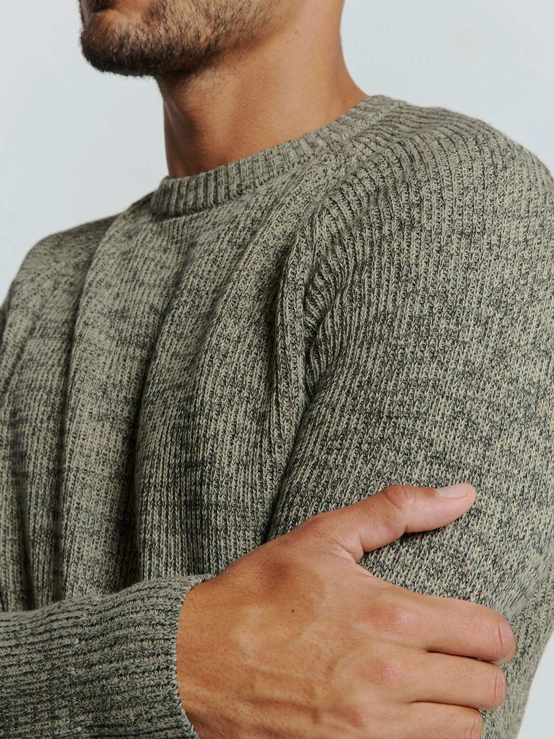 Round Neck Sweater with Tri-Color Rib Pattern: Stylish Comfort with a Colorful Twist | Smoke