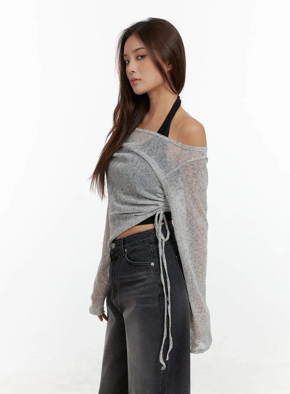 See-Through Off Shoulder Long Sleeve Top CL404