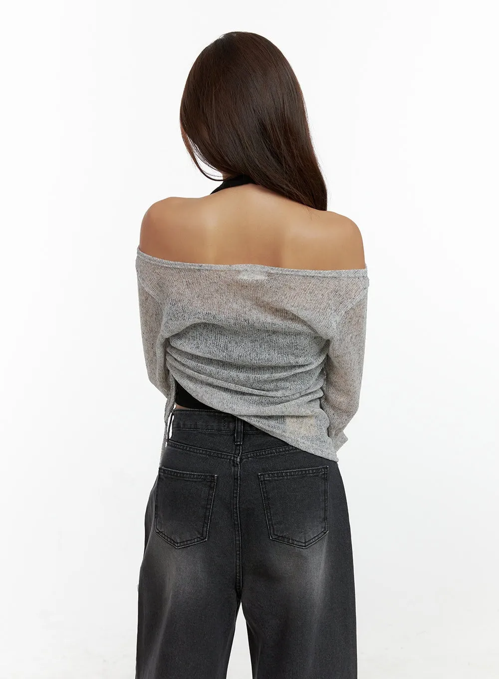 See-Through Off Shoulder Long Sleeve Top CL404