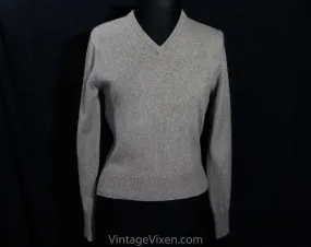 Size 12 Mink Sweater - Long Sleeved Large V Neck Pullover - Classic Beige Brown Luxury Knit From Great Britain - Fall Winter - Bust 38.5