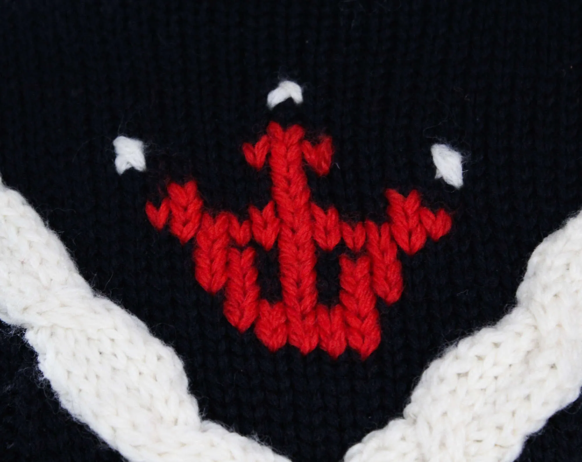 Size Small 1940s Nautical Sweater - WWII Era Black Knit 40s Pullover with Red Anchor Motif - Sailor Style V Cabling - Long Sleeve Winter