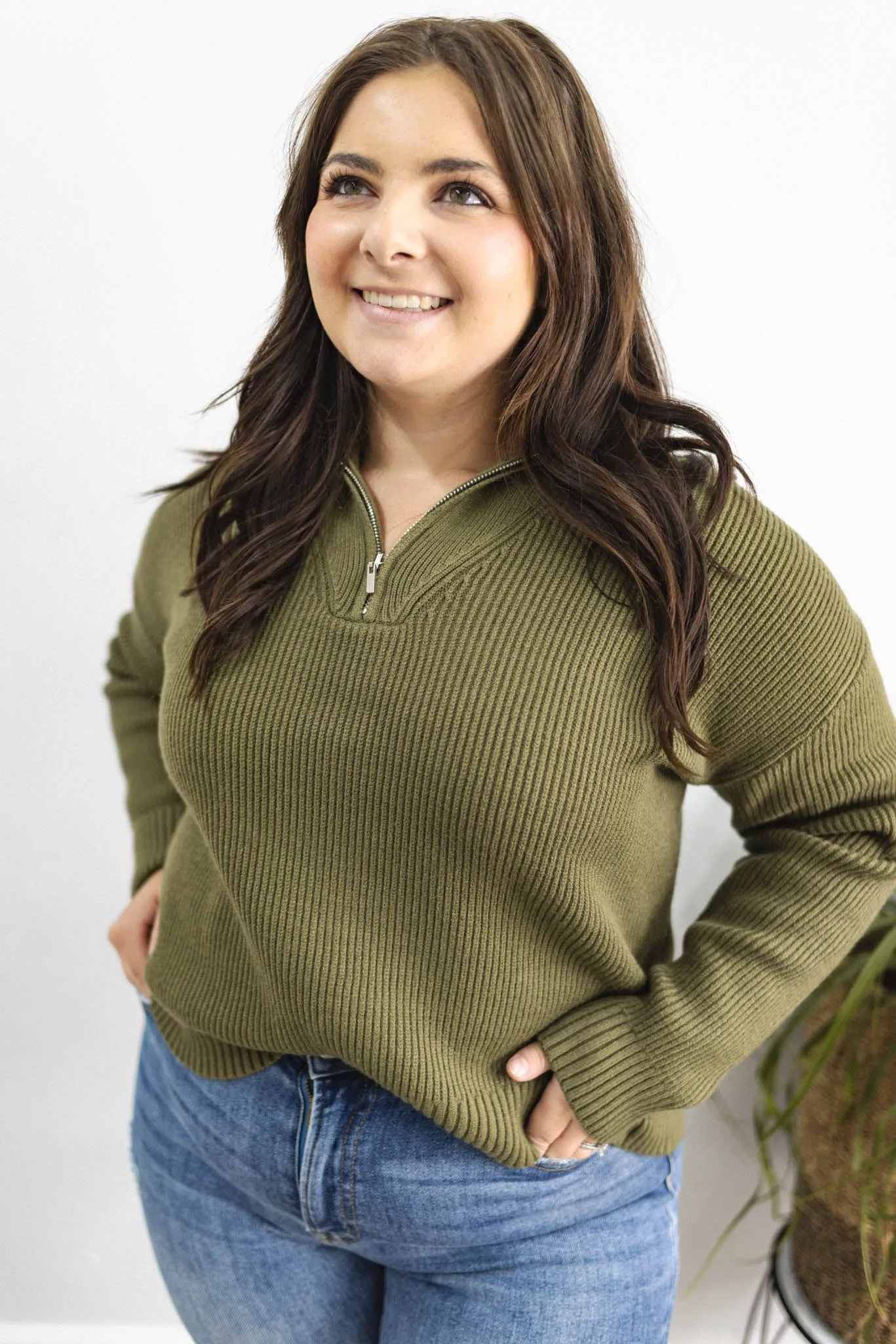 Somewhere New Ribbed Quarter Zip Sweater