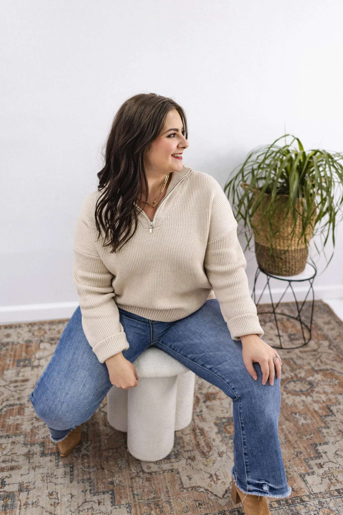 Somewhere New Ribbed Quarter Zip Sweater